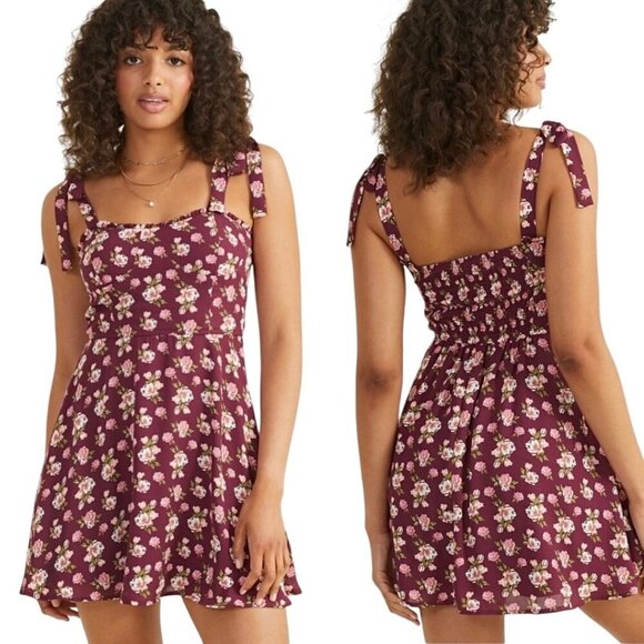 Altar'd State Milkmaid Floral Mini Dress Sz.M Burgundy Smocked Boho Coquette - Picture 1 of 13